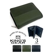 セール★全3色 KIMGS GEAR(キングスギア)PUレザー ラウンドファスナー 小銭入れ 二つ折り財布
