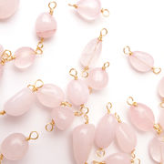 【天然石 ローズクォーツ】コネクター チャーム シャンクビーズ 約8×10mm   ピアス ネックレス素材