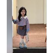 子供スカート 女の子 シャツ  キッズ 上着 ストライプ柄  トップス　大人気韓国風LF