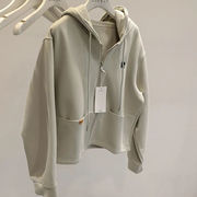 シンプル無地ショート丈フード付きカーディガン レディース カジュアルパーカー