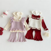 2025秋冬新作　子供服　ニット　セットアップ　Tシャツ　ベスト　パンタロン　3点セット　可愛い　おしゃれ