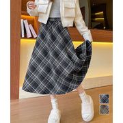 【日本倉庫即納】 フレアスカート チェック柄 美脚 春秋冬