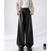 【日本倉庫即納】 フェイクレザーワイドパンツ ハイウエスト
