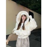 2025年INS 秋冬新作   気質   おしゃれ   厚手  ショートレングス   白い フリンジ  フード  パーカー