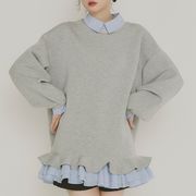 2025年INS 秋冬新作    気質   おしゃれ   フェイク二枚組みスウェット パッチワークケーキレイヤー風