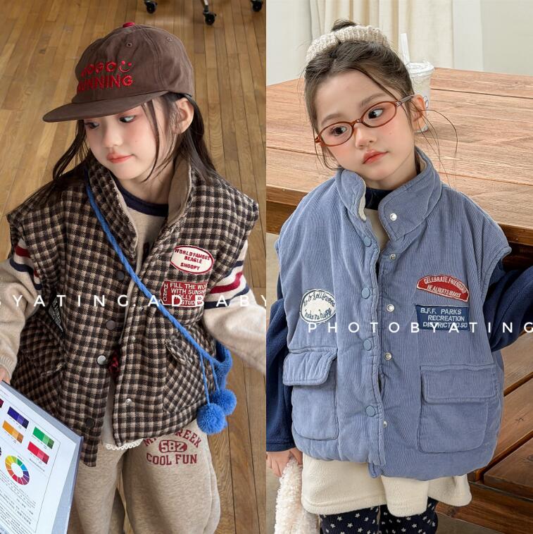 2025冬新品　SJ　子供服　トップス　ベストコート　裏起毛ジャケット　80-130cm　2色
