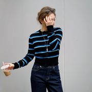 リブ編み ストライプ ウールカーディガン