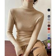 【日本倉庫即納】 タートルネックリブニットとっくりセーター