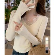 【日本倉庫即納】 ニットトップス レディース レース付き