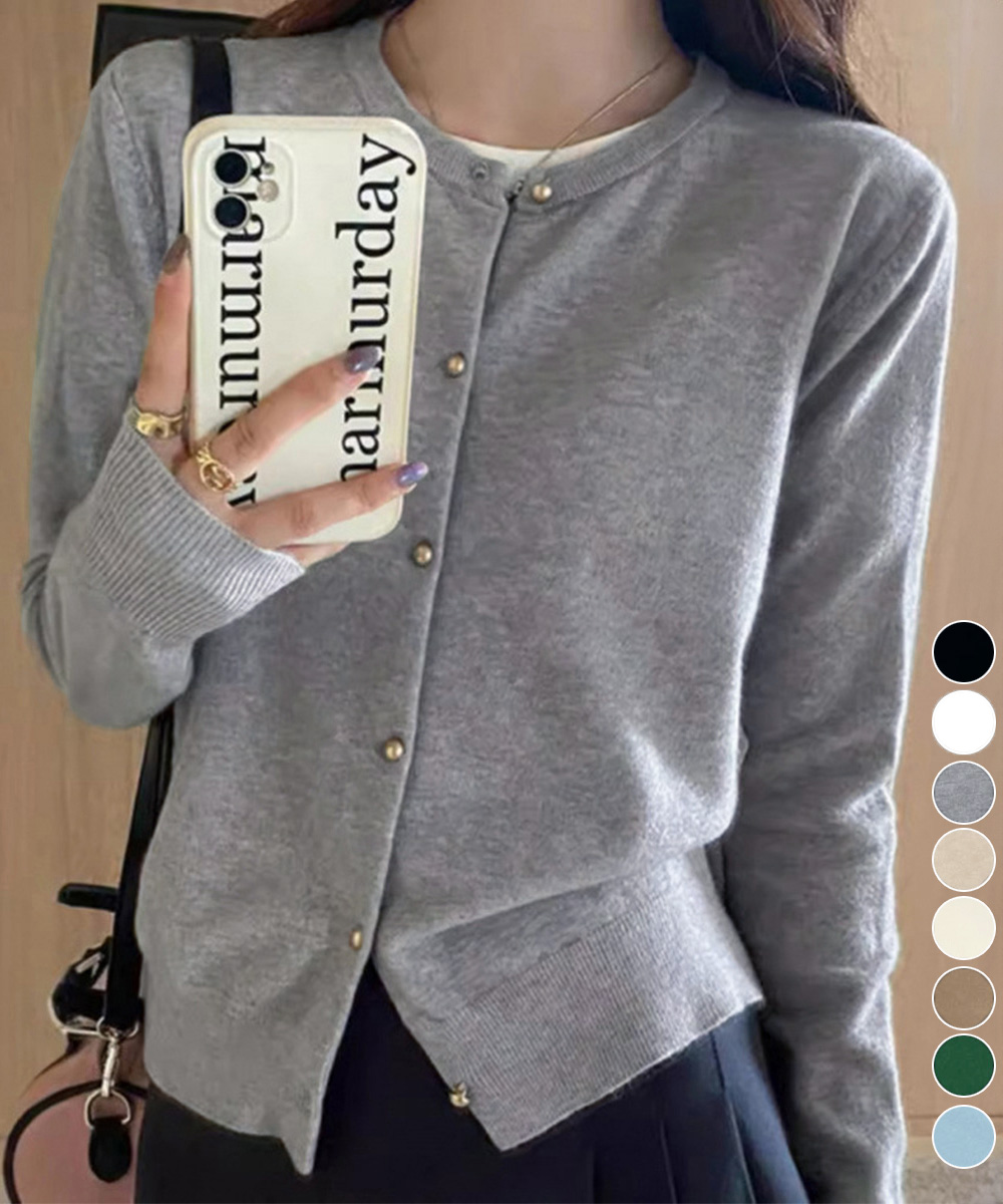 【日本倉庫即納】 金ボタンショートニットカーディガン韓国風