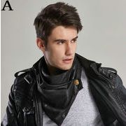 フェイクレザー マフラー ダブルレイヤー 防寒 ユニセックス おしゃれ レトロ風 ユニセックス 暖かい