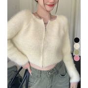 【日本倉庫即納】 ダブルジップ シャギーニット ショート丈