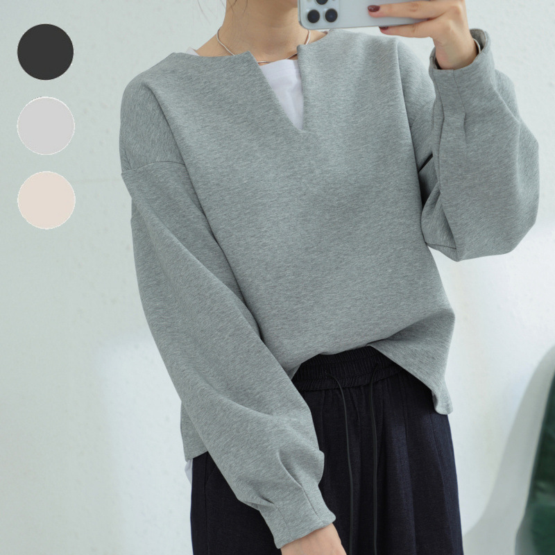 秋新作 トップス レディース Vネック プルオーバー トレーナー ランタンスリープ