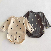 2025秋冬※つき柄☆ベビー用ムーンプリントロンパース 長袖 北欧風 綿素材