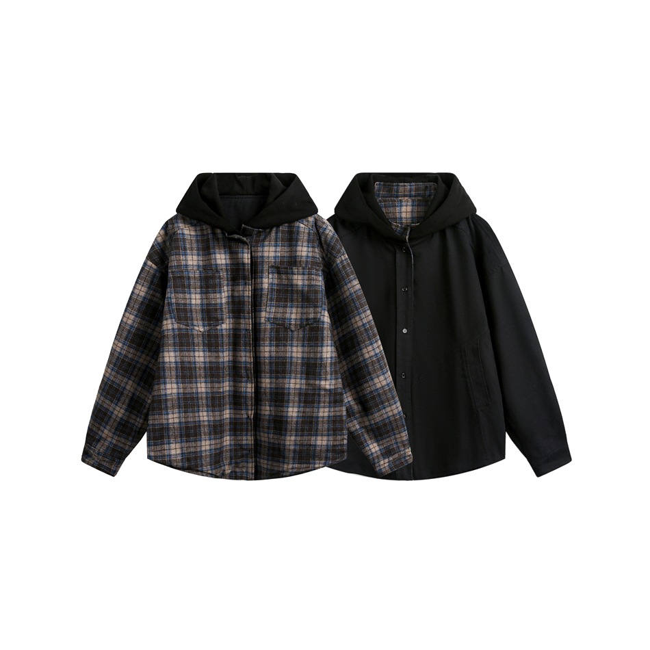 メンズ 両面着用 無地/チェック柄 ジャケット 男女兼用 ストリート系