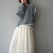 今季マストバイ    デザイン  ルーズ   ニット  セーター+A ライン  メッシュ  スカート