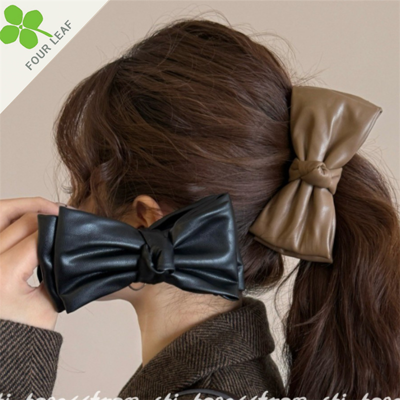 PU バナナクリップ 蝶結び 髪留め 秋冬 ヘアアクセサリー ファッション 高級感 やさしい