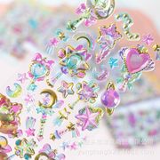 【全8種】 桃ハート水晶立体ステッカー 手帳デコレーション　水晶浮彫り泡フォームステッカー