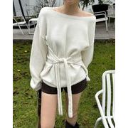 2025年INS 秋冬新作    気質   おしゃれ    高級感    リボン締めウエスト絞り スリム効果ニット  セーター