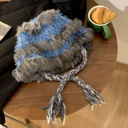 バケットハット ニット 帽子 レディース アンゴラ 混 ファー フリンジ チューリップハット