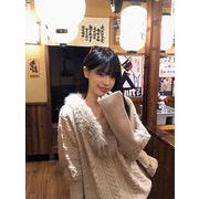 2025年INS 秋冬新作     おしゃれ    V ネック   カーキ  ニット  コート  トップス