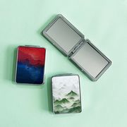 化粧鏡 金属折りたたみ式 両面(通常/拡大) 携帯用 卓上ミラー  9色