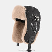 レディース冬季加厚ファーイヤーマフ付き綿帽 メンズ保暖防寒ウィンターキャップ 4色