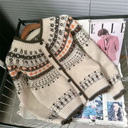 オシャレゆったりジャカードニットカーディガントップスレディース