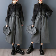 初回送料無料　シャツ風ワンピース　長袖プリントコートワンピース　レーディスファション商品