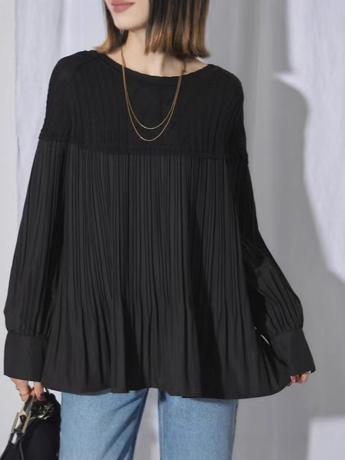 プルオーバー 異素材 ニット トップス レディース 切り替え セーター 大きいサイズ 体型カバー