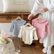 2026春新作　ベビー服　女の子　ラッフルカラー　長袖　ロンパース　可愛い　おしゃれ　子供服　柔らか