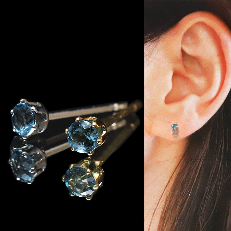 ピアス　ロンドンブルートパーズ＜ブラジル産＞　突き刺し型　ステンレス製　ランダム発送