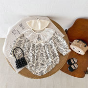 ins　春新作　ベビー服　ラッフルカラー　花柄　ロンパース　女の子　可愛い　おしゃれ　リボン　子供服