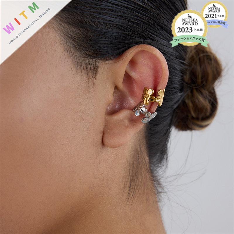 花形 イヤークリップ イアリング イヤーカフ アクセサリー 18Kコーティング ステンレス製 レディース