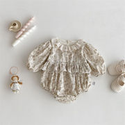 2026春新作　ベビー服　ラッフルカラー　花柄　ロンパース　女の子　可愛い　おしゃれ　フリル　子供服