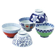 有田焼 染錦絵変り 軽量飯碗揃