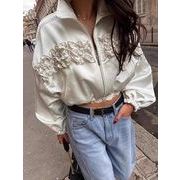 ブルゾン ジャケット フリル ギャザー ドロスト ショート丈 カジュアル アウター