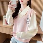 【レイヤード風】2026年新作 春秋レイヤードデザイン  スウェット レディース ゆったり トップス