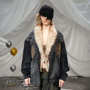 メンズ ビンテージ風 ニット デニム ジャケット 男女兼用 ストリート系 中綿 アウター  秋冬 2025新作★