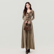 2026年INS 春新作   気質   おしゃれ   ニット   フリル   柔らかい  2 点セットワンピース