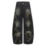 メンズ ビンテージ風 デニム パンツ 男女兼用 ストリート系 ボトムス 秋冬 2025新作★