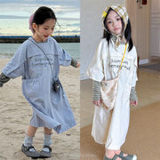 2026春新作　女の子　7分袖　英字　刺繍　ワンピース　可愛い　おしゃれ　子供服　重ね着　ドレス　2色