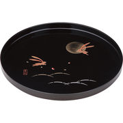 紀州塗　月とうさぎ　尺丸盆黒