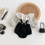 2026春秋子供服 シンプル サロペット 2点セット 連体服 韓国風 防寒 温かい ベビー服 キッズ服 [66~90cm]