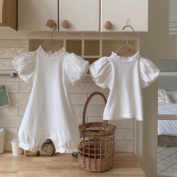 2025秋新規※JENNY☆退院着☆女児 パフスリーブジャンプスーツ 韓国風 薄手ロンパース