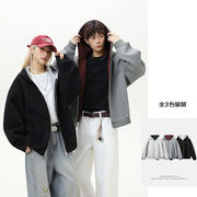 メンズ 配色ライナー フード付きスウェット スポーツカジュアル ジップレスフーディーアウター★全3色