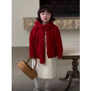 子供服　90~140cm　キッズニットカーディガン　マフラー付き　韓国キッズ服
