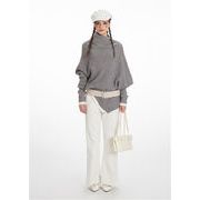 買わなければ後悔する 秋冬向け 女性ニットトップス 蝙蝠袖半高領 不規則デザインで動きやすく