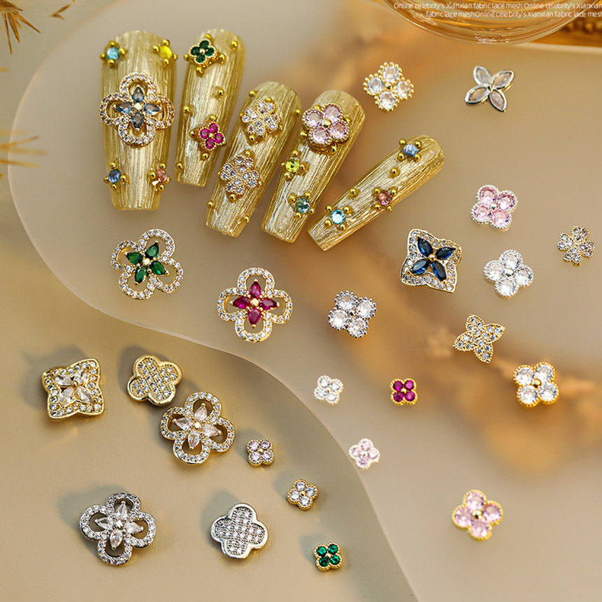 メタルパーツ 四つ葉 クローバー ジルコニア フラワー お花 韓国 ジュエリー ネイルパーツ ジェルネイル