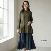 裾切り替え　ペプラムデザイン　ノーカラーブラウス